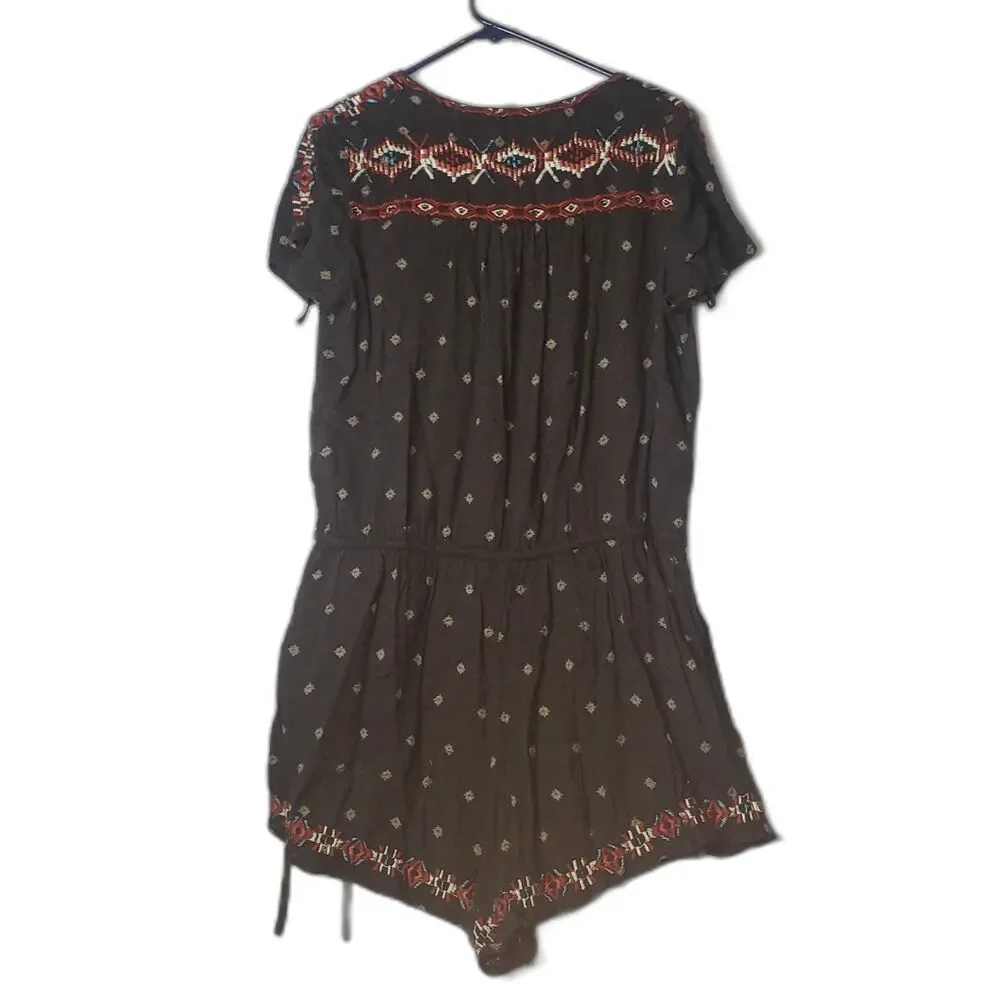 FREE PEOPLE Black Embroidered Romper Womens Size Large